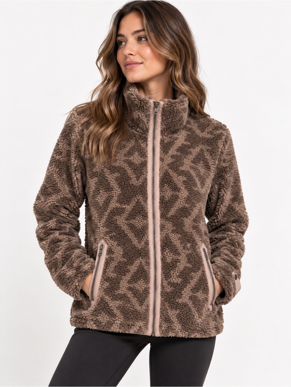 Patagonia Divided Sky Jacket Women’s Medium Brown Sherpa Fleece Full Zip